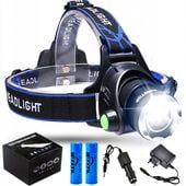 MOCNA LATARKA CZOŁOWA CZOŁÓWKA LAMPKA LED ZOOM AKUMALTOR WODOODPORNA ZASIĘG