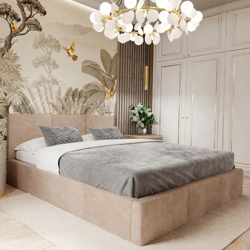 ŁÓŻKO TAPICEROWANE DO SYPIALNI 140x200 ŁÓŻKO PODWÓJNE Z POJEMNIKIEM na Arena.pl