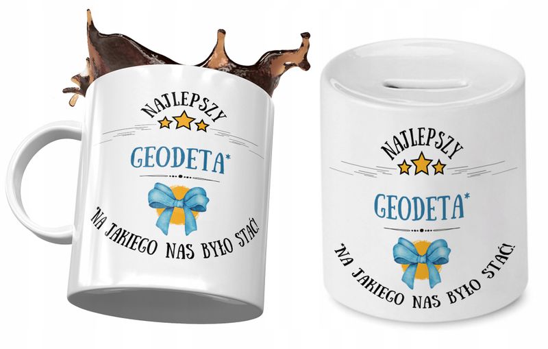 Dla Geodety Zestaw Kubek + Skarbonka Na Prezent Z Nadrukiem Ze Zdjęciem zdjęcie 1