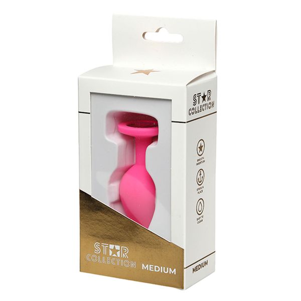 Star Collection - Pink Silicone Anal Plug M - Pink Stone zdjęcie 1