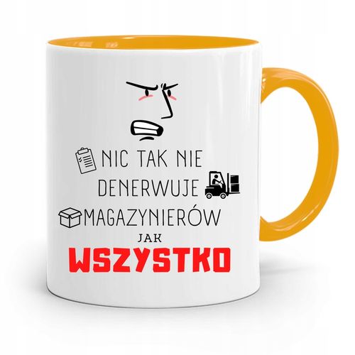 Kubek Żółty Dla Magazyniera Nic Tak Nie Denerwuje Z Nadrukiem Ze Zdjęciem na Arena.pl