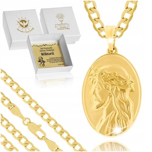 PAMIĄTKA CHRZTU ŚWIĘTEGO / ZŁOTY ŁAŃCUSZEK + MEDALIK JEZUS 18K DLA CHŁOPCA na Arena.pl