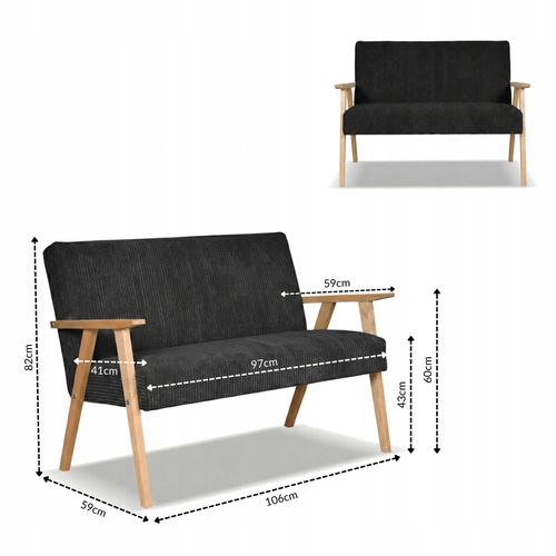 Sofa w stylu PRL retro vintage SOLER Family Meble czarny sztruks Anafi na Arena.pl