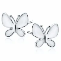 DELIKATNE RODOWANE SREBRNE KOLCZYKI WKRĘTKI MOTYLE MOTYLKI BIAŁA EMALIA