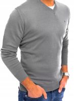 Sweter męski gładki szary w szpic serek XXL