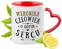 Dla Weroniki Kubek Czerwony Z Uszkiem W Kształcie Serca Na Prezent