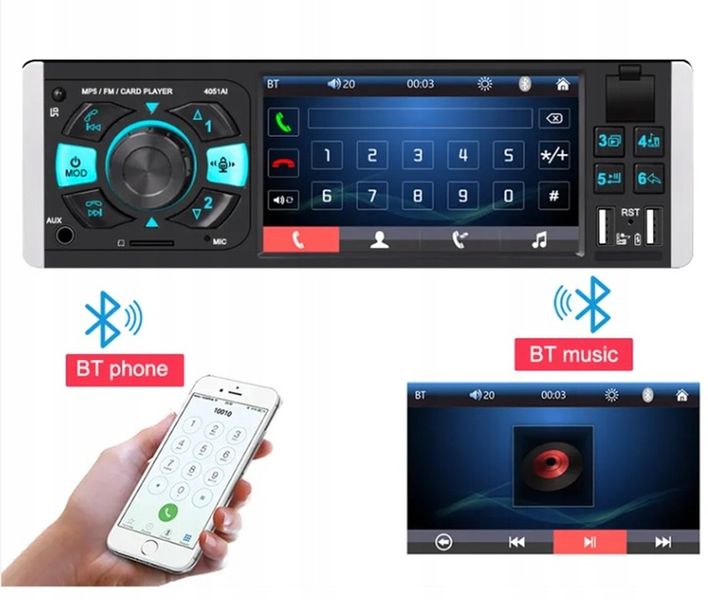 Radio Samochodowe 1DIN 4,1" BLUETOOTH USB AUX SD MIRROR LINK PILOT zdjęcie 13