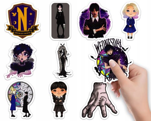 NAKLEJKI NA ZESZYT NALEPKA Z POSTACIAMI SERIAL WEDNESDAY WZORY 10SZT na Arena.pl