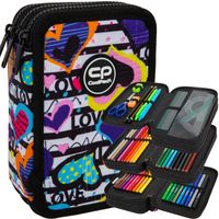 COOLPACK PIÓRNIK SZKOLNY TRZYKOMOROWY WYPOSAŻENIE KREDKI PISAKI SERCA
