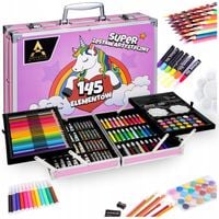 ZESTAW PLASTYCZNY ARTYSTYCZNY DO MALOWANIA KOLOROWANIA WALIZKA RÓŻOWY 145el