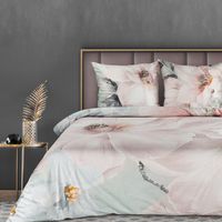 Pościel satynowa PREMIUM18 200x220 biała różowa miętowa duże kwiaty