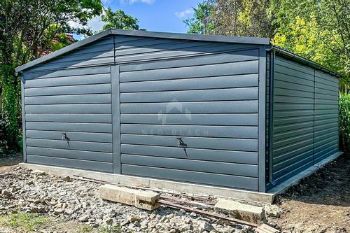 Garaż Blaszany 6x5,8m 2x Brama Uchylna Drzwi Rynny Blachodachówka NB195 na Arena.pl