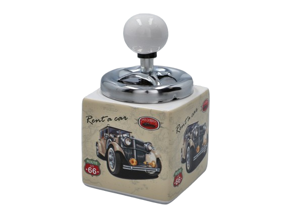 Popielniczka Ceramiczna Kwadratowa oldtimer „Rent a car” Beżowa Gentelo zdjęcie 1