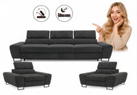 Zestaw wypoczynkowy sofa 3 kanapa fotele czarny sztruks Savio Family Meble
