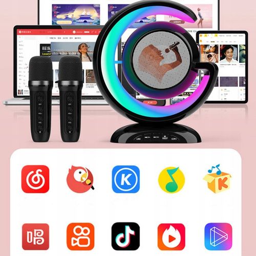 ZESTAW KARAOKE 2 MIKROFONY BEZPRZEWODOWY PRZENOŚNY GŁOŚNIK BLUETOOTH LED na Arena.pl