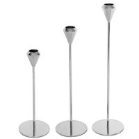 Zestaw 3 Świeczników Metalowych Srebrnych - Elegancki Komplet Świeczników Glamour Kaskada H23543 22cm, 27cm, 32cm