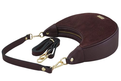 Subtelna mini torebka z miękkim zamszem i złotymi detalami - Bordowa na Arena.pl