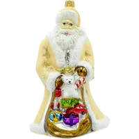 Bombka choinkowa szklana: Święty Mikołaj z workiem prezentów: kremowy