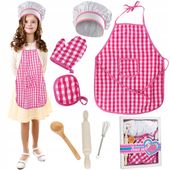 ZESTAW KUCHARZA DLA DZIECI FARTUSZEK CZAPKA RĘKAWICA KUCHENNA KUCHNIA WAŁEK