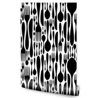 Tapeta Czarno-Białe Sztućce Abstrakcja Dekoracja Ścienna Do Kuchni Jadalni