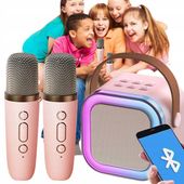 GŁOŚNIK BLUETOOTH PRZENOŚNE KARAOKE LAMPKA RGB 2 MIKROFONY USB SD MINI