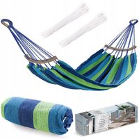 DUŻY HAMAK OGRODOWY ZE STELAŻEM DWUOSOBOWY TURYSTYCZNY 240cm +SZNURKI 150KG