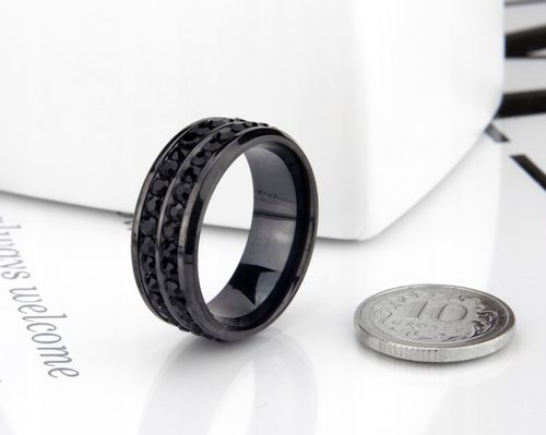 OBRĄCZKA CZARNA STAL JUBILERSKA KRYSZTAŁKI 16 na Arena.pl