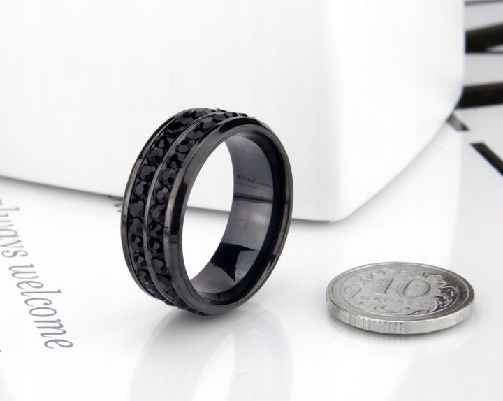 OBRĄCZKA CZARNA STAL JUBILERSKA KRYSZTAŁKI 16 zdjęcie 4