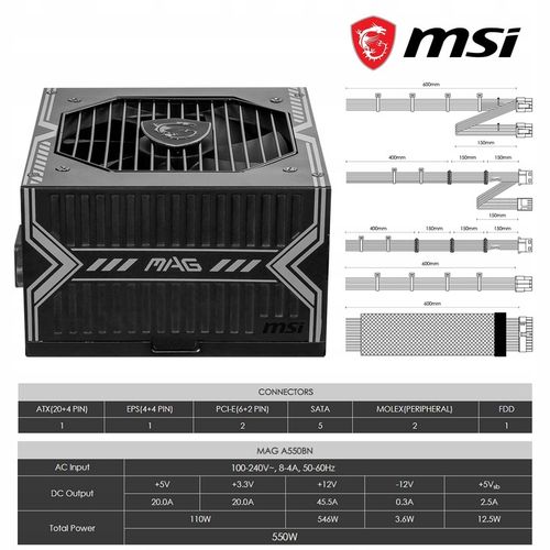 ZASILACZ MSI MAG A550BNL 550W 80 PLUS BRONZE na Arena.pl