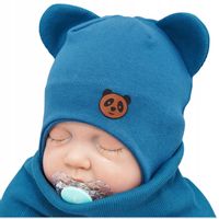 Morski komplet PANDUSIA czapka + komin r. 36-38 wiązany bawełna prążki