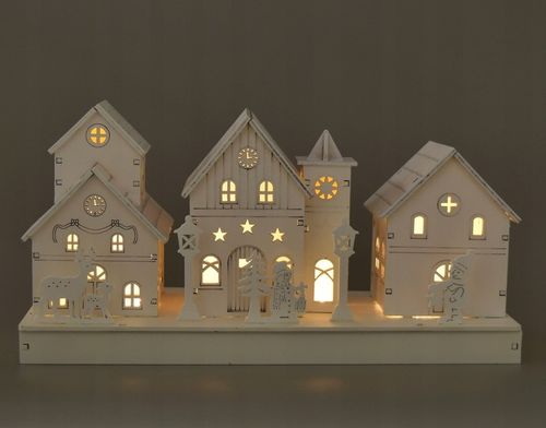 Drewniane białe domki z oświetleniem LED 14x28 cm na Arena.pl