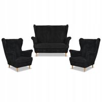 Zestaw wypoczynkowy uszak Bonito sofa fotele  czarny sztruks
