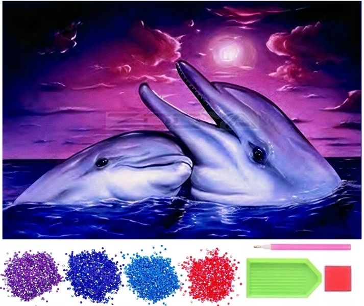 HAFT DIAMENTOWY MOZAIKA DIAMENTOWA 5D DELFINY zdjęcie 3