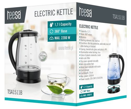Czajnik Bezprzewodowy Szklany Teesa TSA1511B 1.7 L na Arena.pl