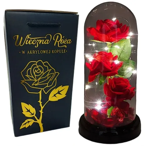 WIECZNA RÓŻA W SZKLE W KOPULE ŚWIECĄCA NA WALENTYNKI LED PREZENT PUDEŁKO na Arena.pl