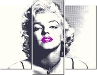 70 90CM OBRAZ 3 ELEM MARILYN MONROE FIOLETOWYMI USTAMI ŚCIENNY DRUK PŁÓTNO
