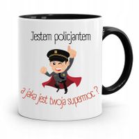Kubek Czarny Dla Policjanta Policjantki Supermoc? Z Nadrukiem Ze Zdjęciem