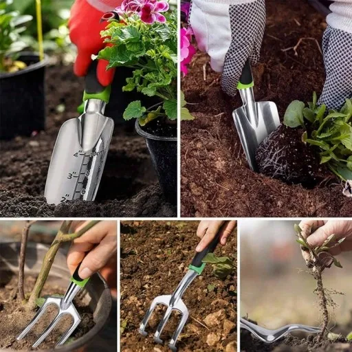 Zestaw narzędzi ogrodowych do pikowania sadzenia roślin 5w1 łopatka grabki zdjęcie 8