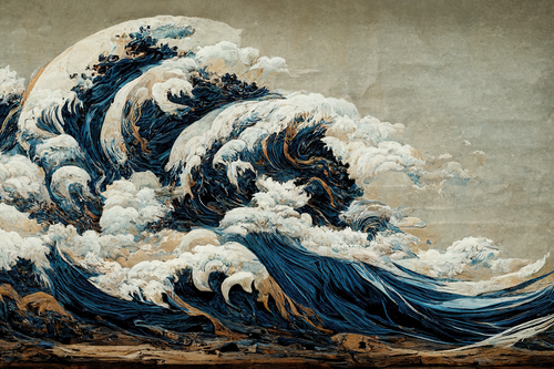 Fototapeta OCEAN Fale Japoński Styl Retro 180cm x 120cm na Arena.pl