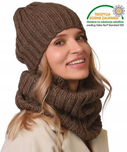 damski Komplet brązowyi zimowy CZAPKA Z KOMINEM ciepły ZESTAW polski Be4 na Arena.pl