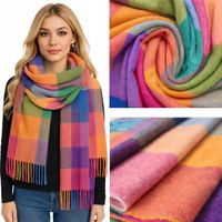 CIEPŁY SZAL Z WEŁNĄ damski zima MAXI MODNA KRATA duży szalik, PIĘKNE