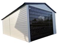 BLASZAK GARAŻ BLASZANY 3,5X6 BRAMA - BIAŁY + BRĄZ - DWUSPAD GB124