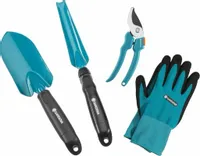 ZESTAW MAŁYCH NARZĘDZI OGRODOWYCH 4-CZĘŚCIOWY SEKATOR ŁOPATKA RĘKAWICE