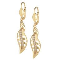 kolczyki pozłacane, wiszące , listeczki, cyrkonie