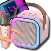 BLUETOOTH5.0 GŁOŚNIK LED USB AUX PRZENOŚNY KARAOKE MIKROFON BEZPRZEWODOWY