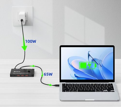 Przełącznik KVM YOUTINGHDAV USB-C 2 PC 2 monitory Dual HDMI 4K@60Hz 65W PD na Arena.pl