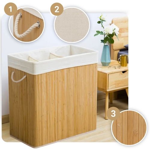 Kosz na pranie składany bambusowy pojemnik brudną bieliznę duży 3 na Arena.pl