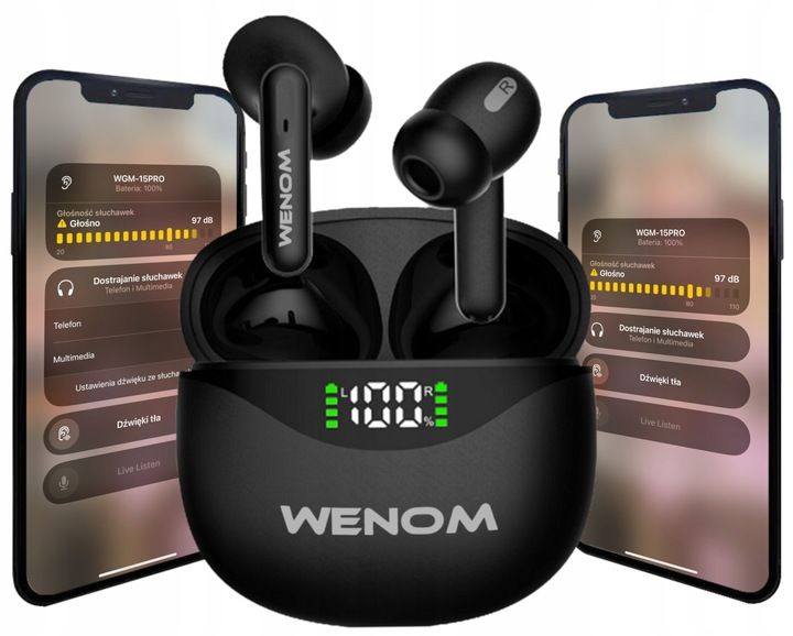 Słuchawki Bluetooth Bezprzewodowe Bluetooth Douszne Czarne Wenom WGM 15 pro zdjęcie 2