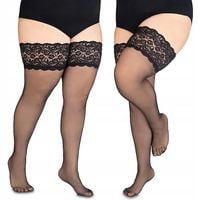 POŃCZOCHY SAMONOŚNE PLUS SIZE CZARNE NYLONOWE SEXY