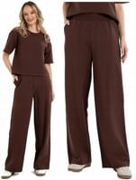 Dresowe Spodnie Damskie Szeroka Nogawka Luźne Wysoki Stan BRĄZOWE MORAJ 3XL